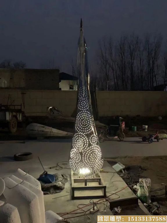 不銹鋼抽象天鵝雕塑 發光燈光抽象動物天鵝1