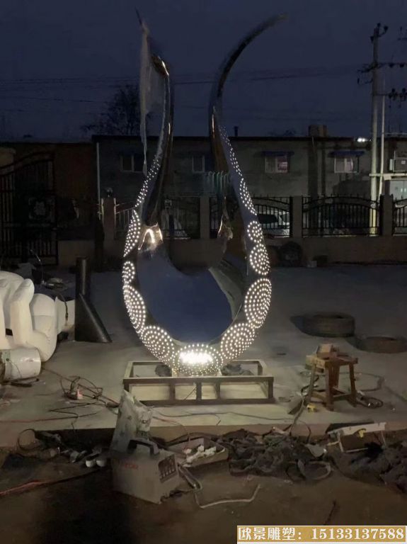 不锈钢抽象天鹅雕塑厂家 发光灯光抽象动物天鹅